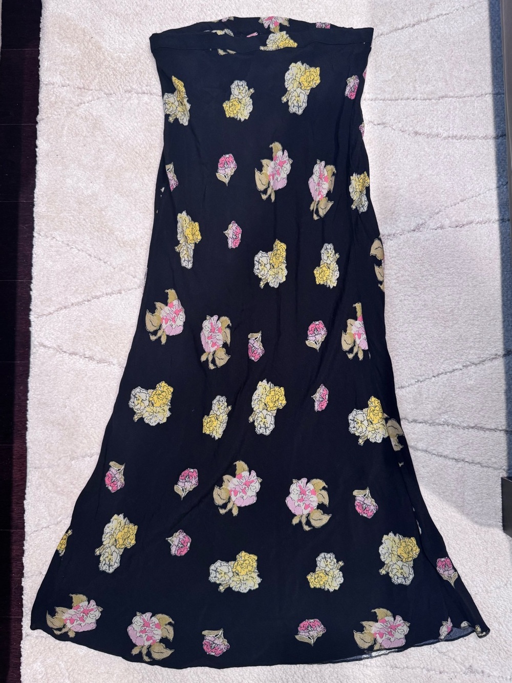 Free People Kendall Black Maxi Skirt with Pink & Yellow Floral Print